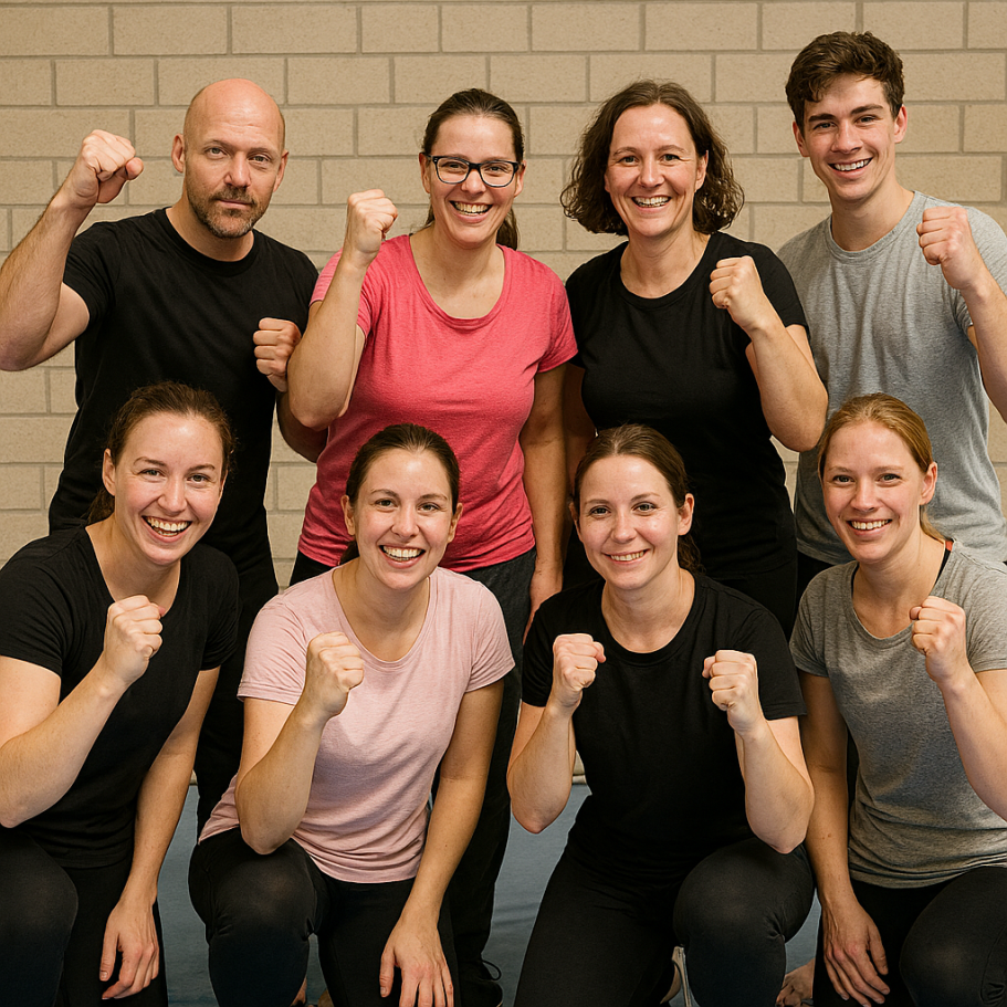 Gruppe nach dem Selbstverteidigungstraining (KI-Generiert)